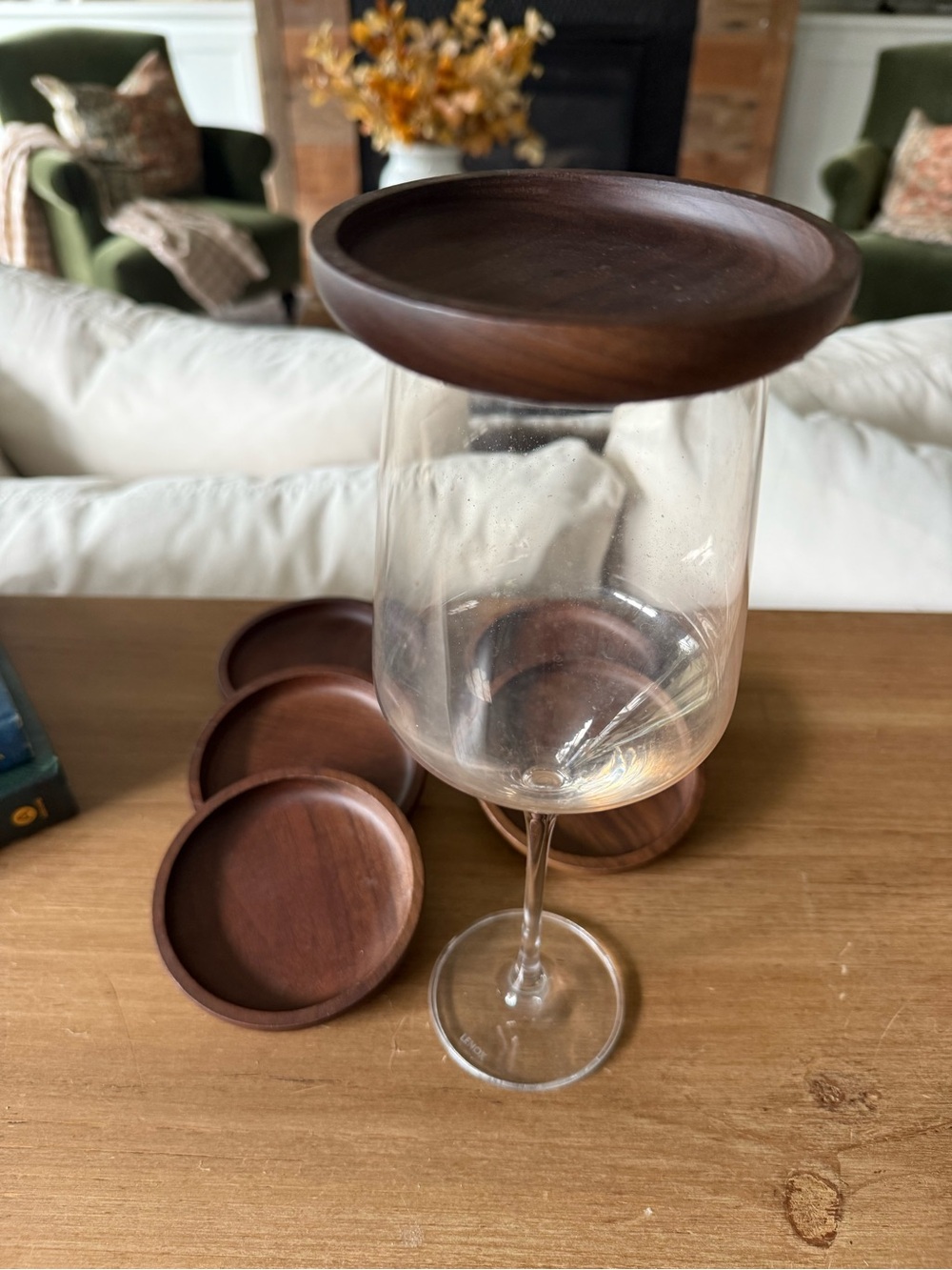 Set of 6 Wood Wine Glass Appetizer Plates Individual Charcuterie Cocktail Plates